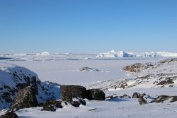 zugefrorenes Meer und wenig Eisberge